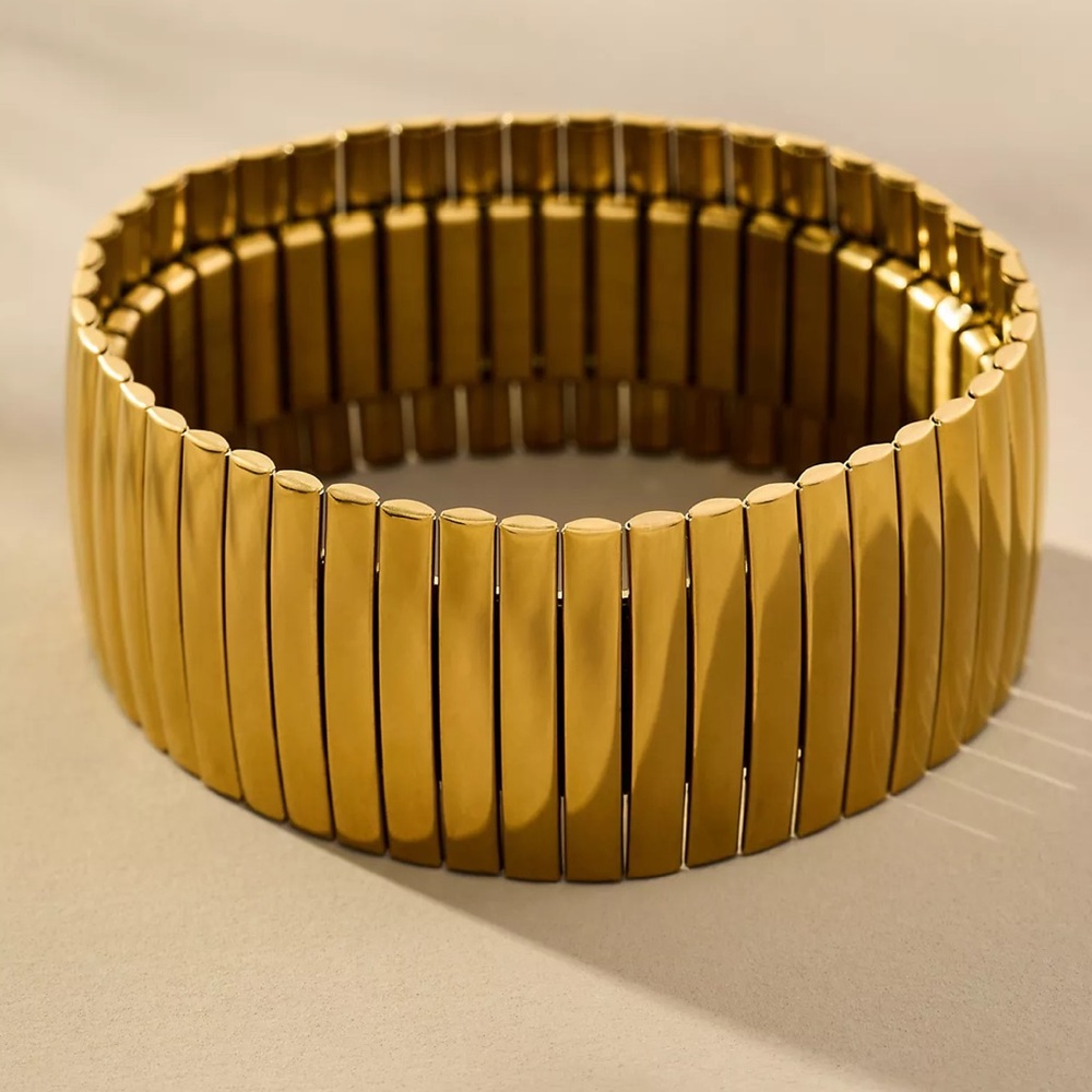 Anthropologie Herringbone Bracelet in 14k ION Plated Rose Gold Stainless Steel